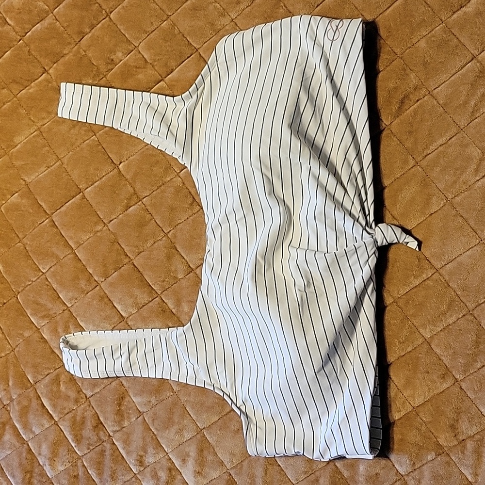 Women's white and black striped swim top